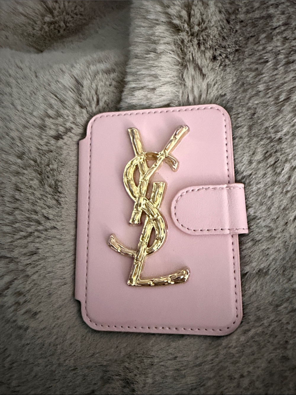 Upcycled Yves Saint Laurent- Pink Card Holder with Gold Logo Accent